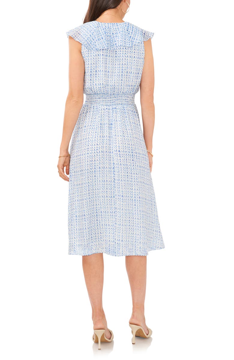 Vince Camuto Geometric Print Smocked Waist Midi Dress, Alternate, color,