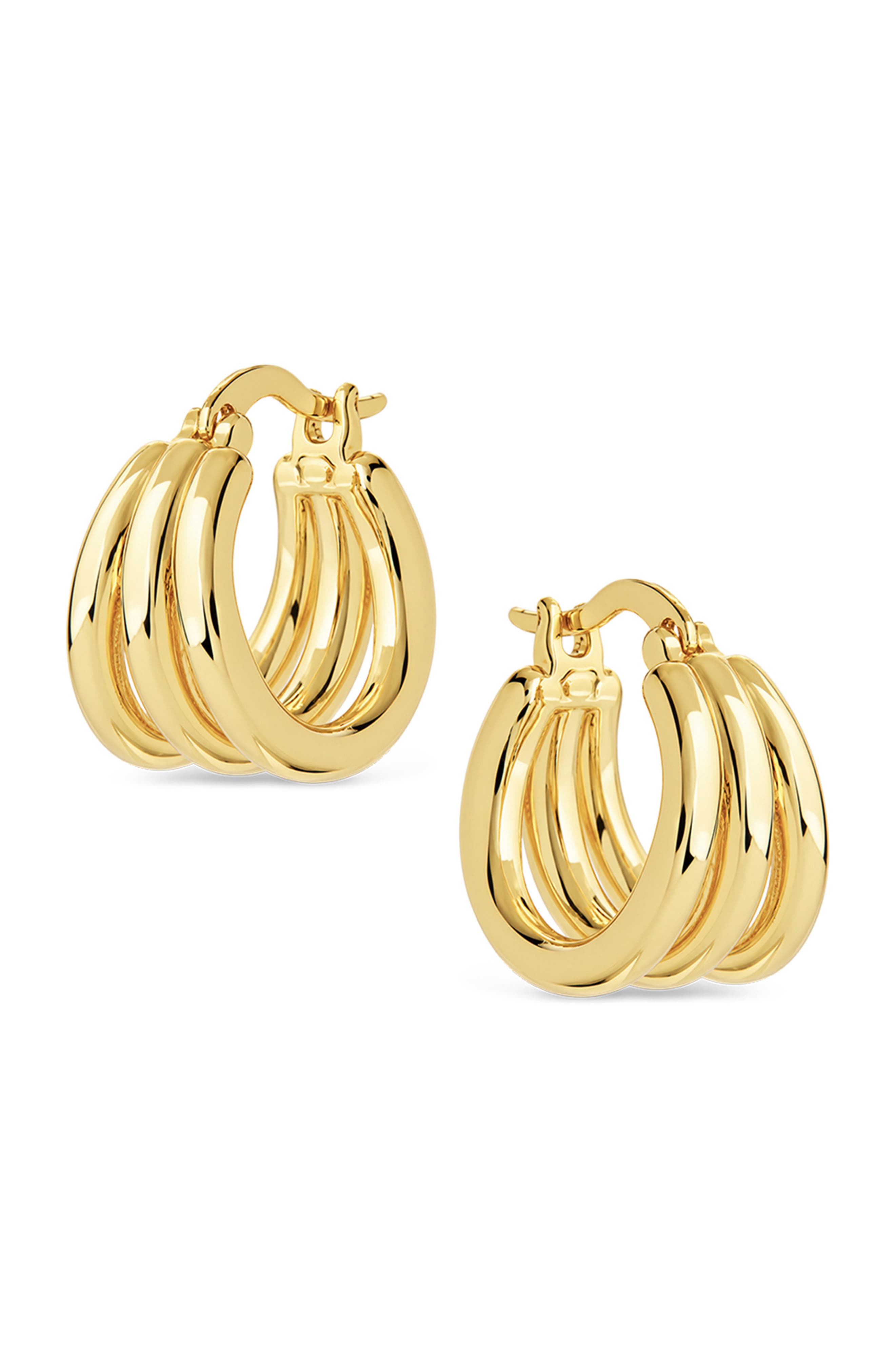 Triple Layer 14k Gold Plated Hoop Earrings