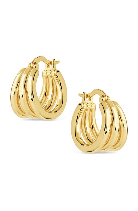 Triple Layer 14k Gold Plated Hoop Earrings