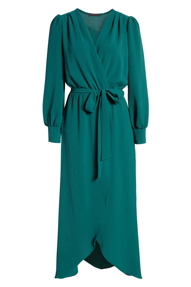 Wrap Front Long Sleeve Dress, Alternate, color, DARK GREEN