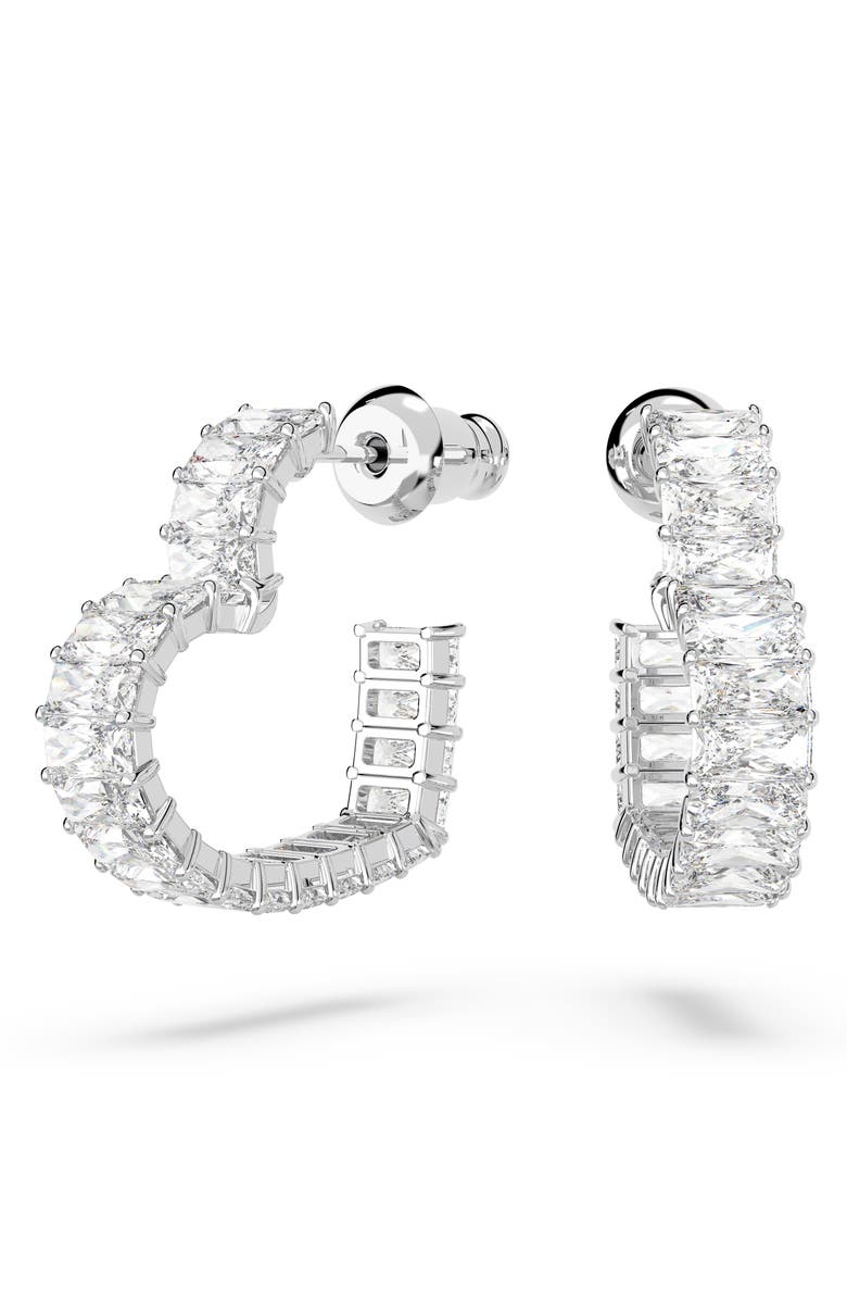 Swarovski Matrix Small Heart Hoop Earrings, Main, color, Silver