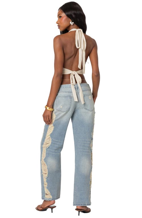 Edikted Distressed Side Washed Wide Leg Jeans In Blue