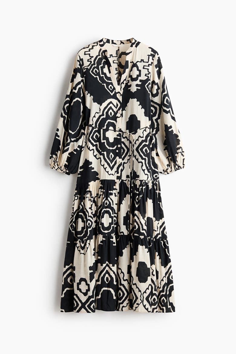 Printed Tiered Dress, Alternate, color, Black/patterned