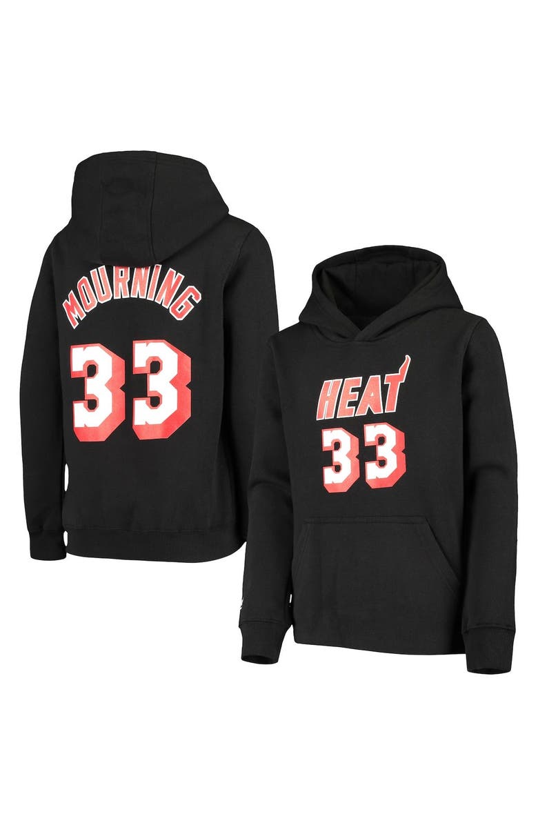 Mitchell & Ness Youth Mitchell & Ness Alonzo Mourning Black Miami Heat Hardwood Classics Name & Number Pullover Hoodie, Main, color, Black