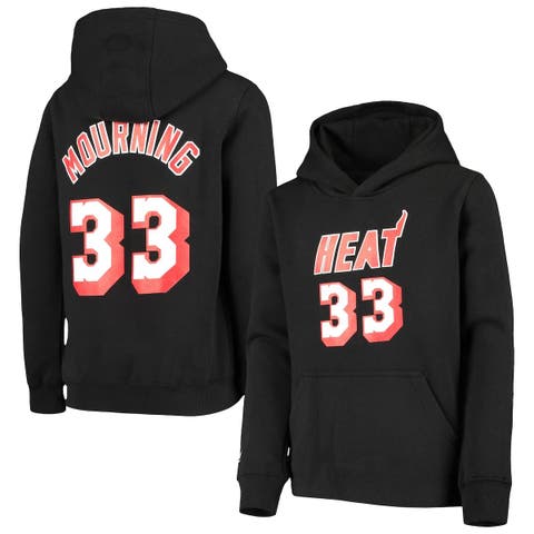 Youth Mitchell & Ness Alonzo Mourning Black Miami Heat Hardwood Classics Name & Number Pullover Hoodie