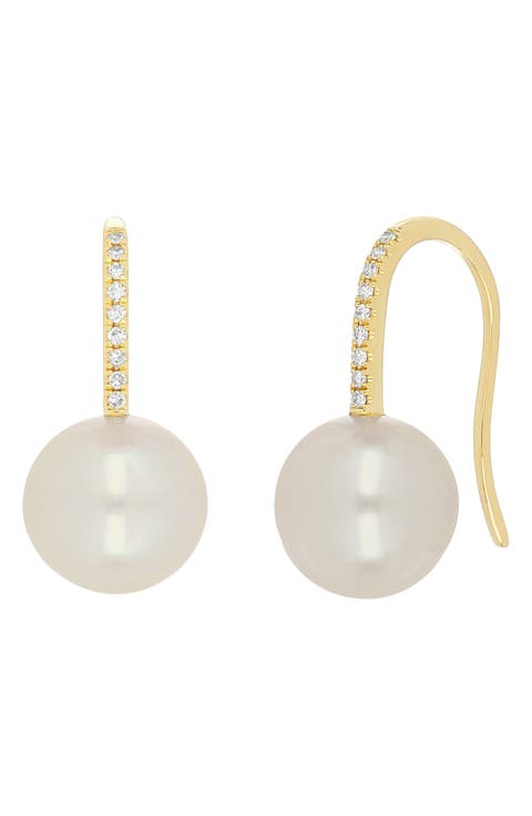 14K Gold Pavé Diamond Mother-of-Pearl Ball Drop Earrings