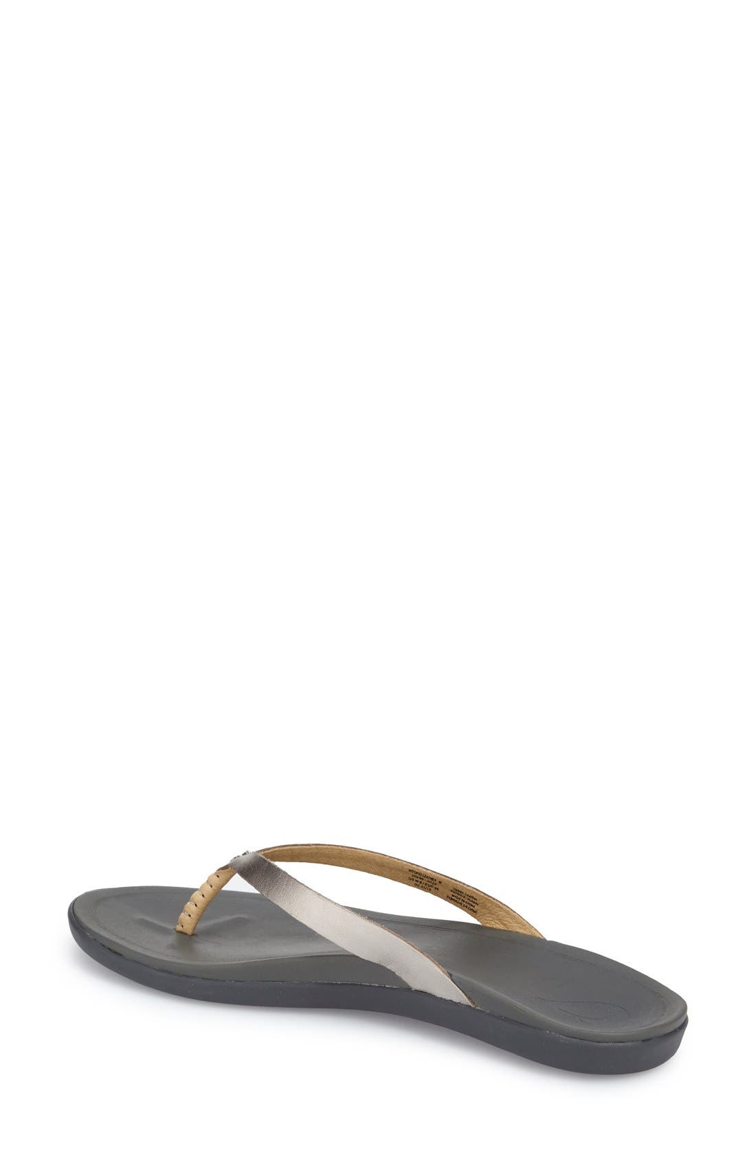OluKai Ho Opio Leather Flip Flop, Alternate, color, Metallic Silver Leather