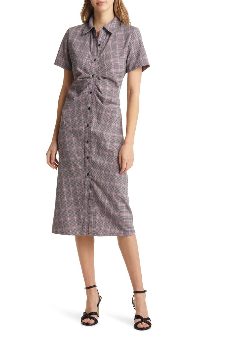 Check Print Shirtdress, Main, color, BLACK- PURPLE HEAVEN CHECK