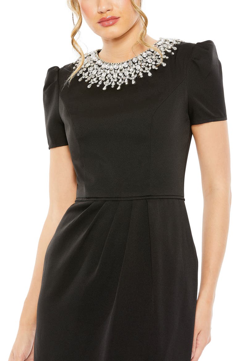 Hand Embellished Rhinestone Neckline Column Dress, Alternate, color, BLACK