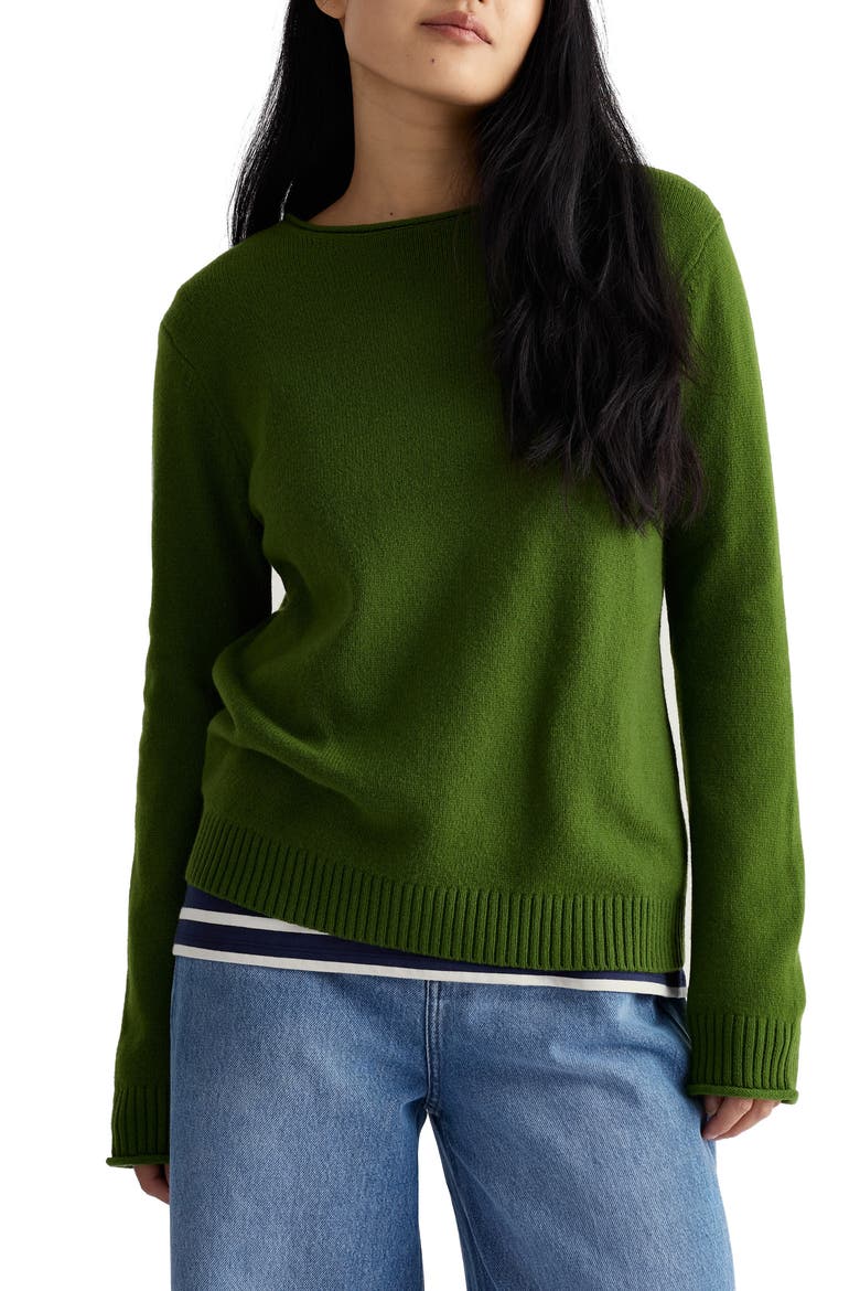 Rosefinch Crewneck Merino Wool Blend Sweater, Main, color, CEDAR GREEN