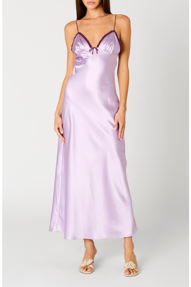 Camille Satin Midi Slipdress, Main, color, LILAC