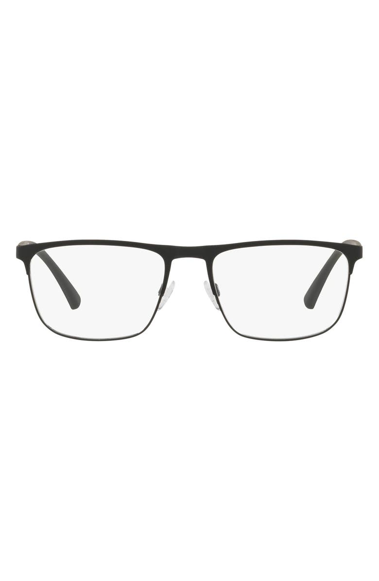 Emporio Armani 55mm Square Optical Glasses, Main, color, Black