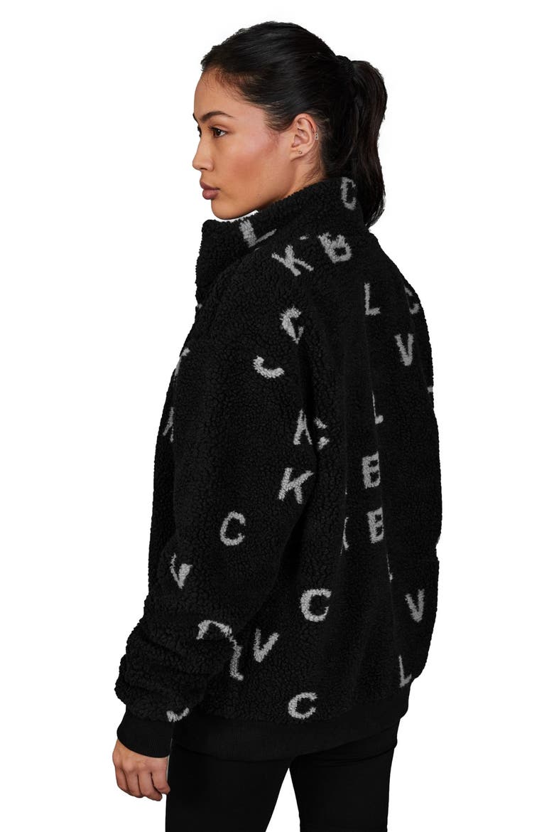 'Monogram' Fleece Jacket, Alternate, color, Black