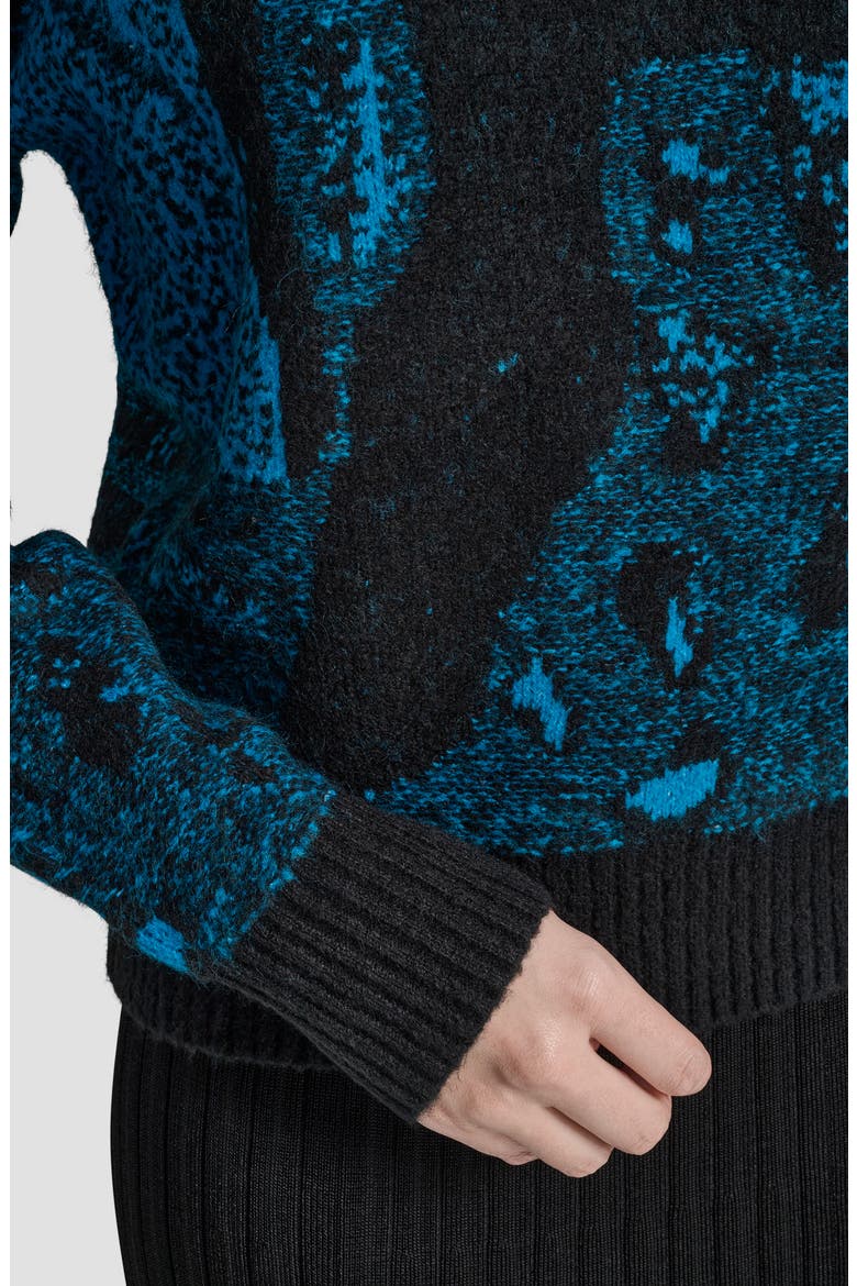 Intarsia Crewneck Sweater, Alternate, color, BLACK/OCEAN BLUE