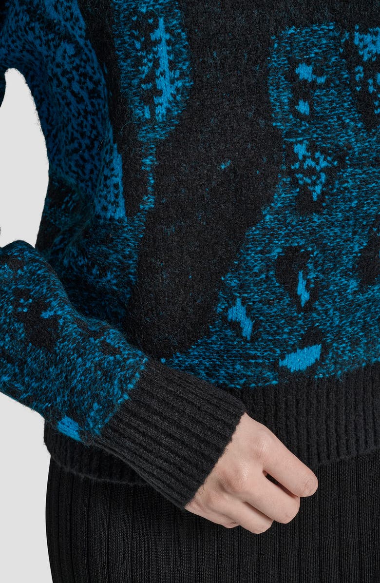 DKNY Intarsia Crewneck Sweater, Alternate, color, Black/Ocean Blue