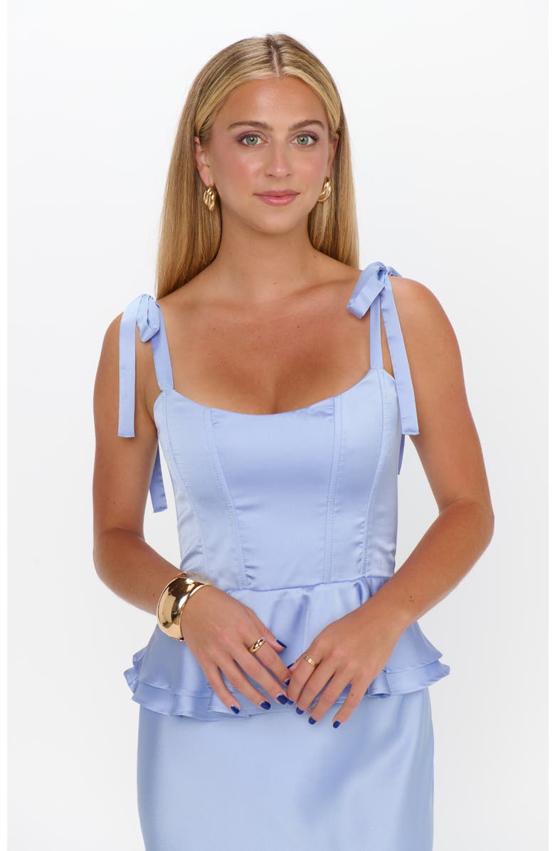 Show Me Your Mumu Pauline Peplum Dress, Alternate, color, Borrowed Blue Luxe Satin