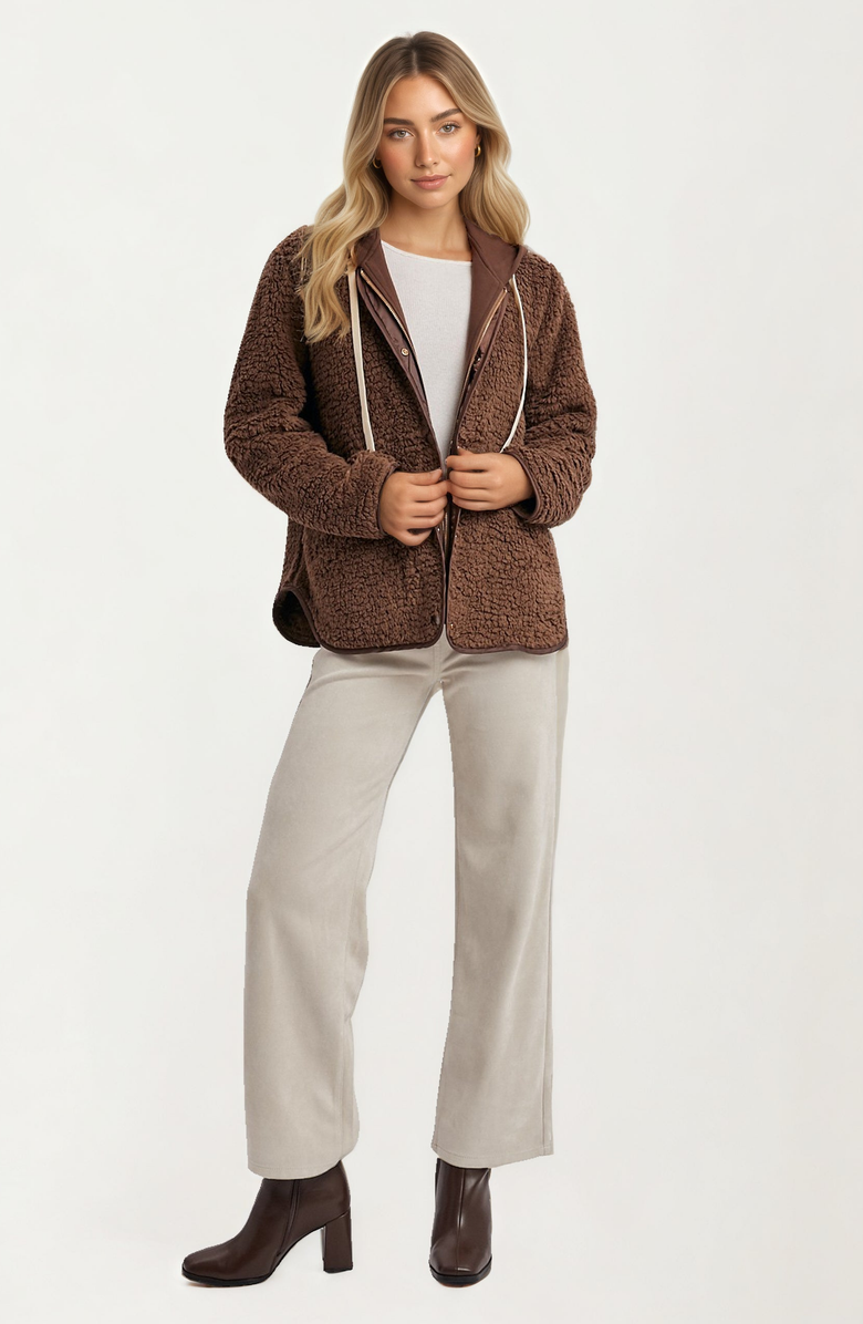 Knit and Lounge Cozy Hooded Jacket, Alternate, color, Brown