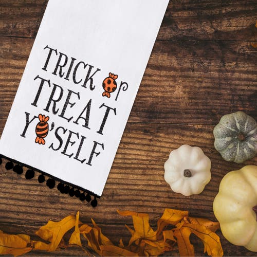 C & F Home C&f Home Treat Yo'self Halloween Embroidered Cotton Flour Sack Kitchen Towel With Pom Poms Decor Dec In Multi