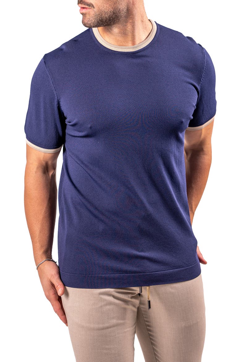 Tipped Short Sleeve Sweater, Alternate, color, BLUE