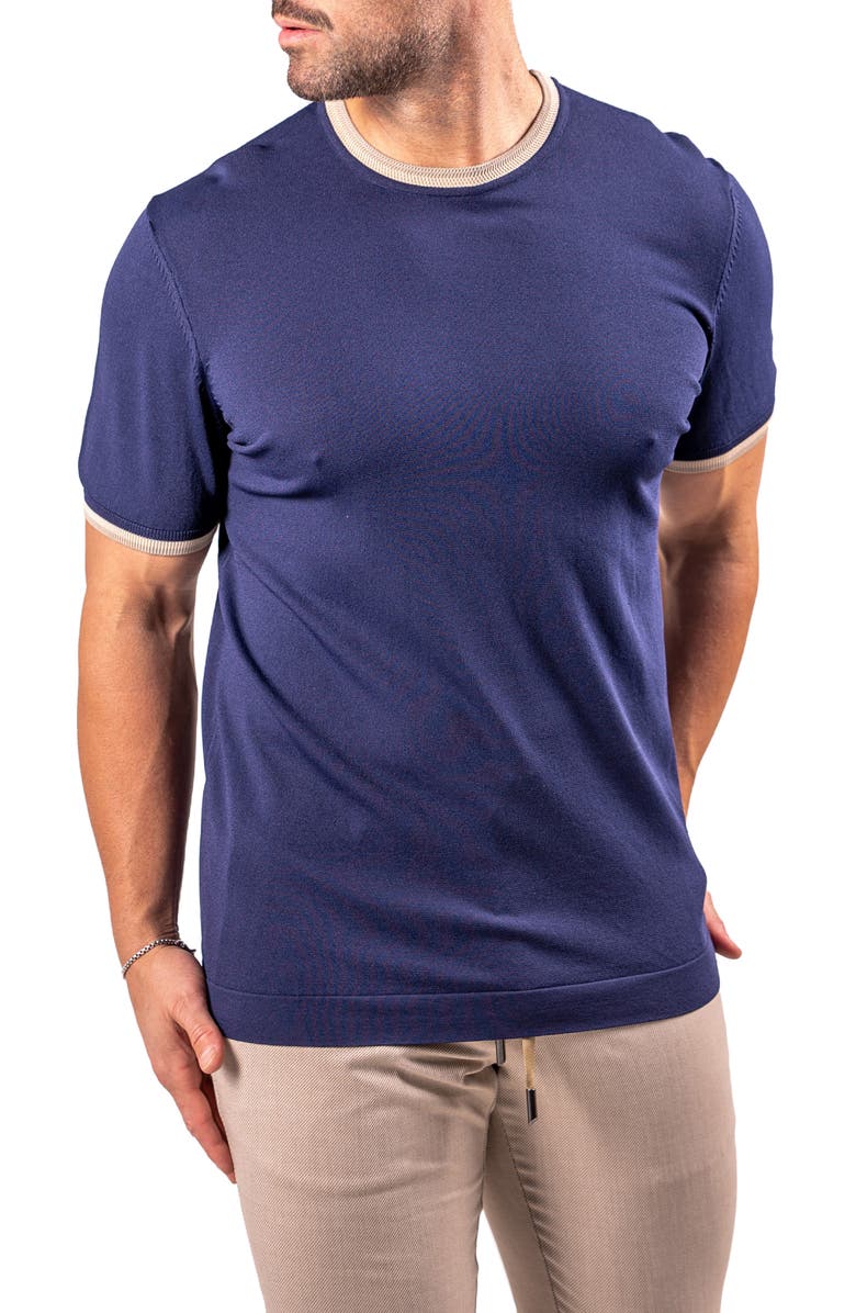 Maceoo Tipped Short Sleeve Sweater, Alternate, color, Blue