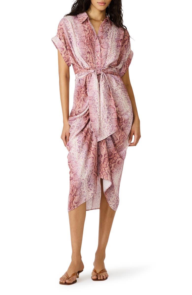 Steve Madden Tori Snakeskin Print Shirtdress, Main, color, Pink Snake