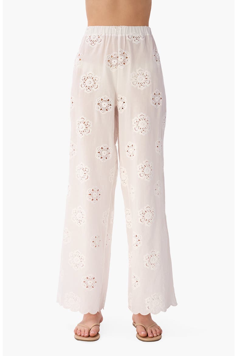 Tiago Floral Embroidery Straight Leg Pants, Main, color, MACADAMIA