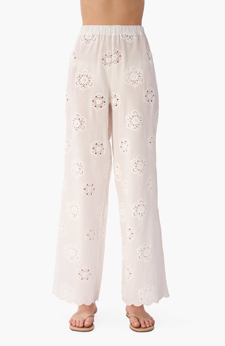 CAMI NYC Tiago Floral Embroidery Straight Leg Pants, Main, color, Macadamia