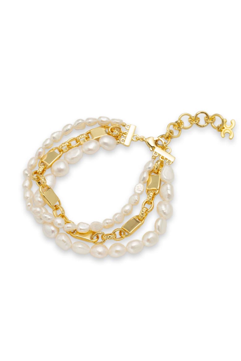 Mia Layered Luxe Freshwater Pearl Bracelet, Main, color, Gold