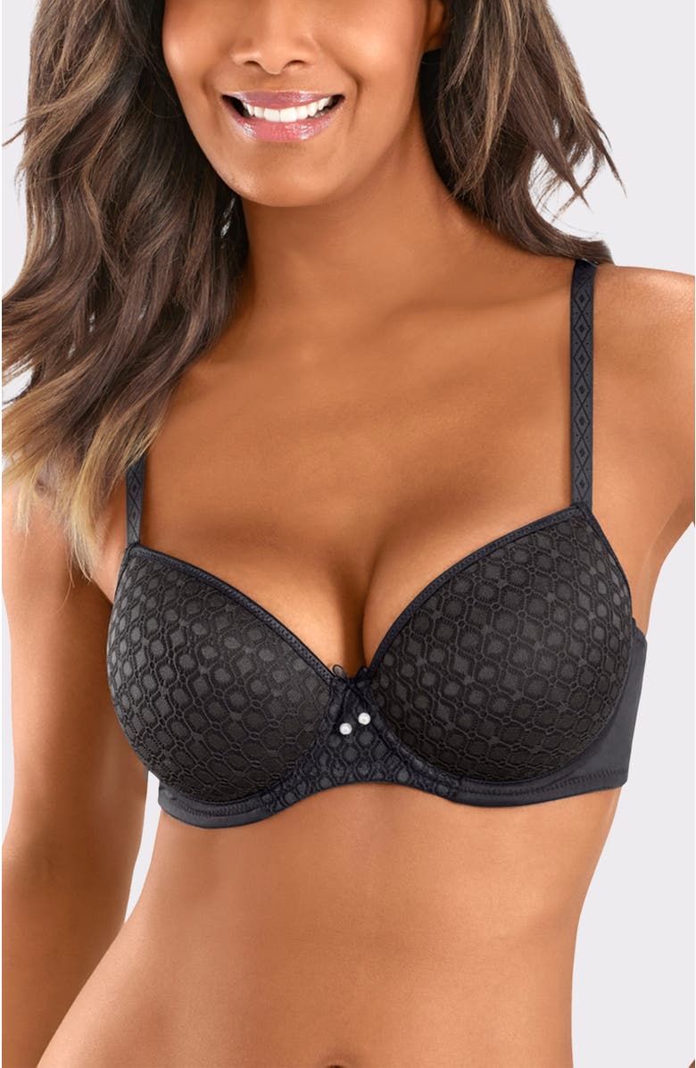 LASCANA Women's Underwire Lace Detail T-Shirt Bra, Main, color, Black