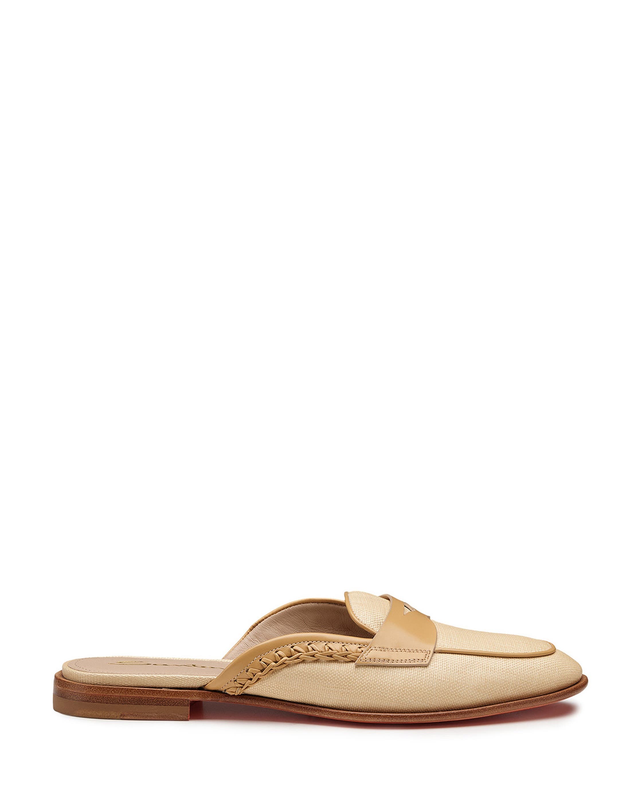 Santoni Women's Leather and Fabric Mule, Main, color, Natural