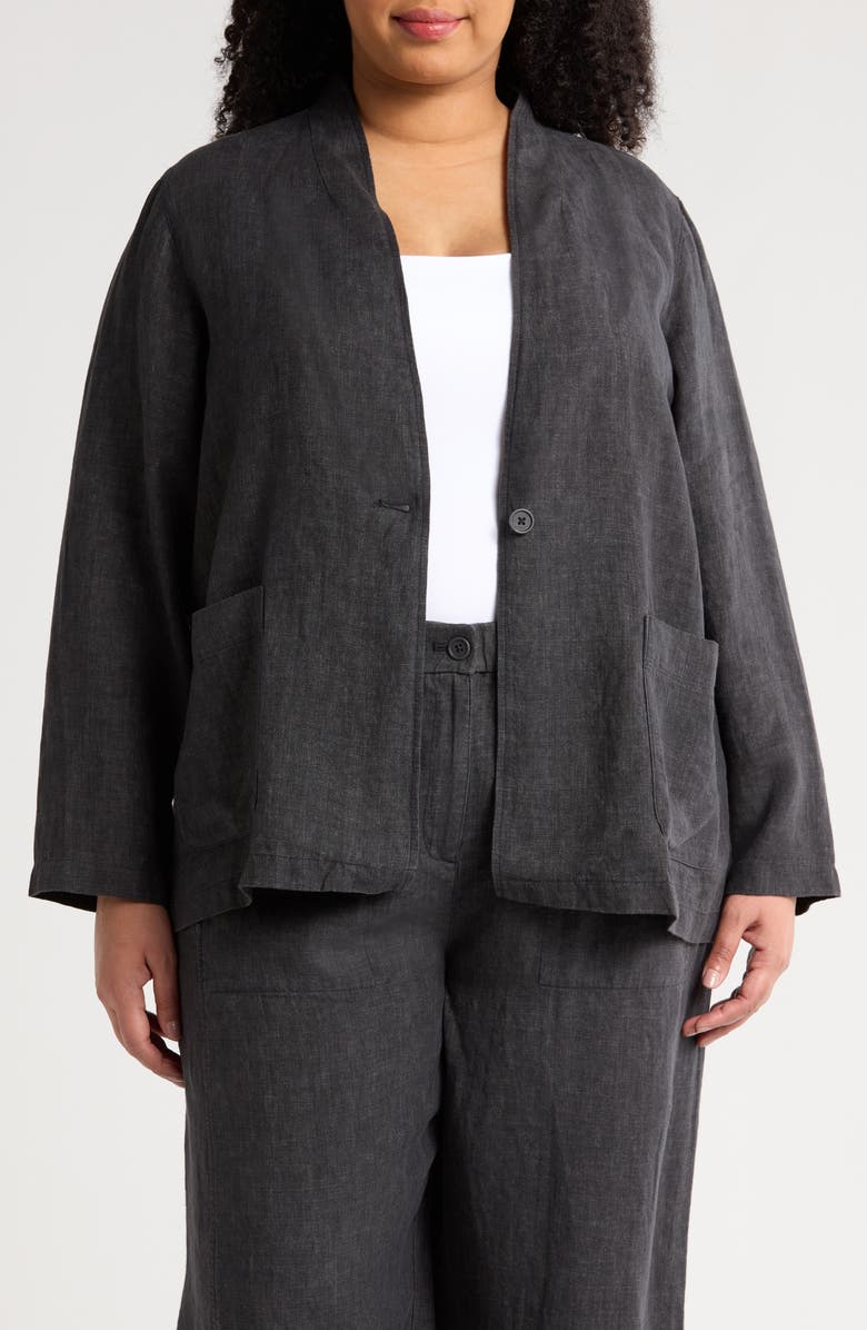Eileen Fisher High Collar Organic Linen Jacket, Main, color, Graphite