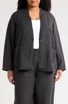Eileen Fisher High Collar Organic Linen Jacket