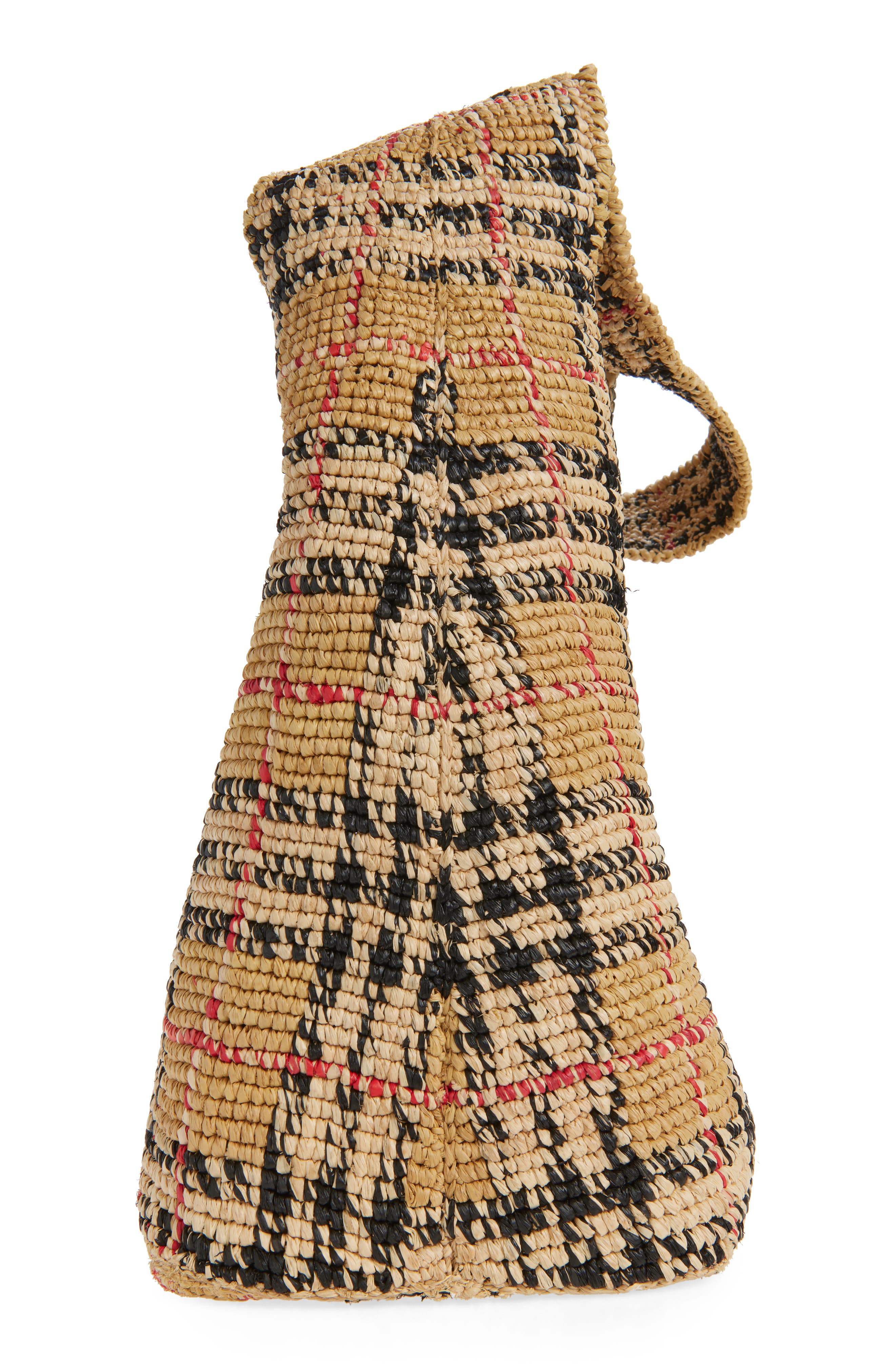 Burberry Margate Check Raffia Hobo Bag, Alternate, color, 