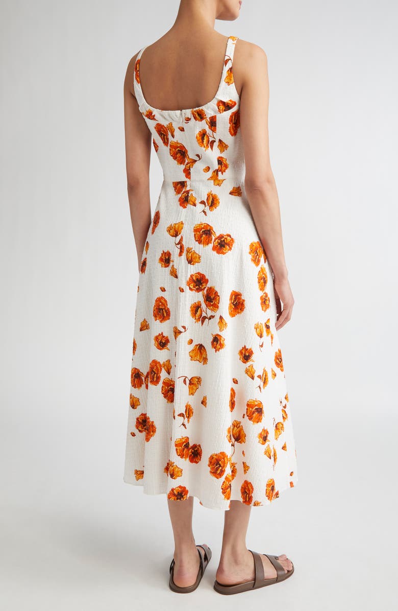 Emilia Wickstead Verena Poppies Print Clip Dot Seersucker Midi Dress, Alternate, color, Orange Poppies