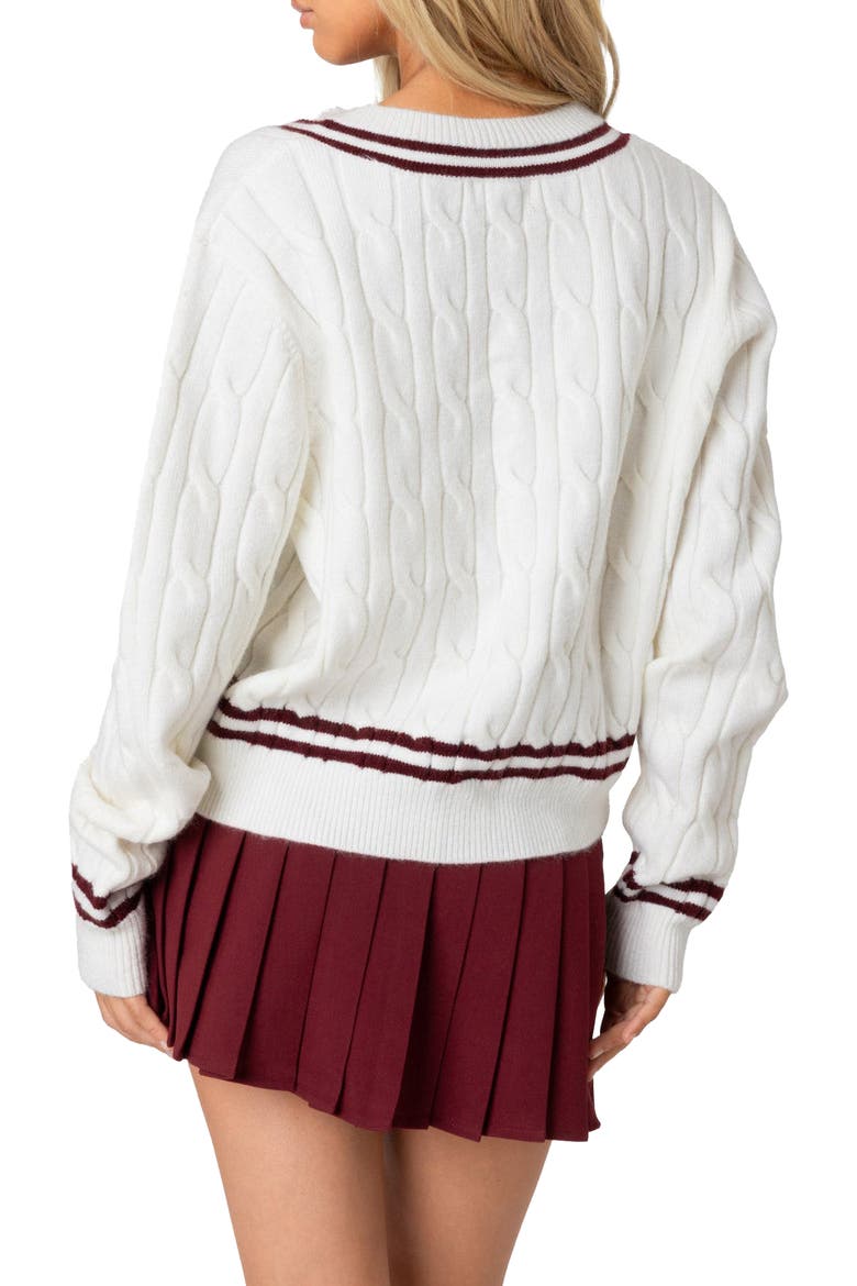 Dean Cable Knit Crop V-Neck Sweater, Alternate, color, CREAM