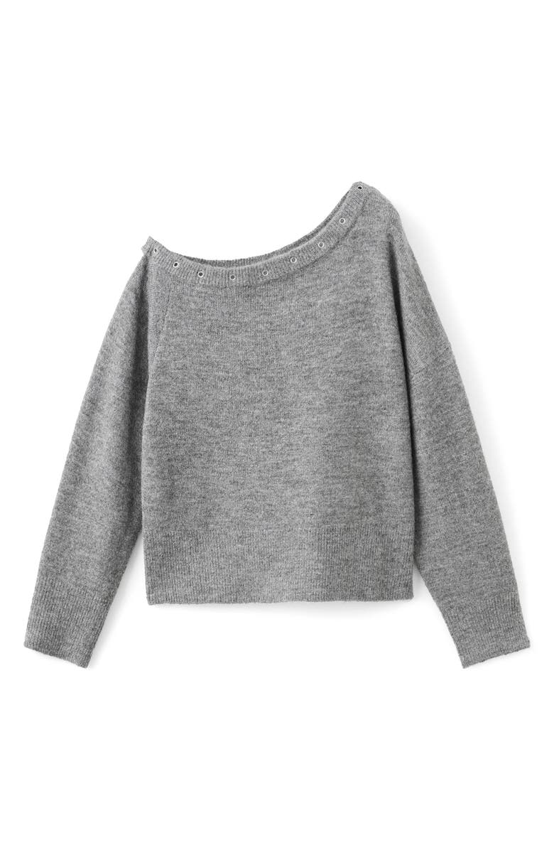 MANGO TEEN Grommet One-Shoulder Sweater, Alternate, color, Medium Heather Grey