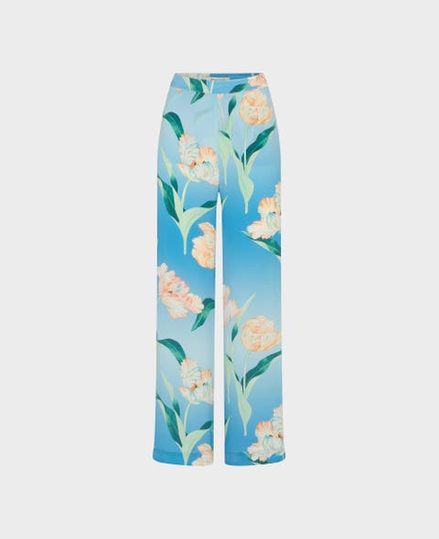 Barr Liberty Silk Satin Wide Leg Silk Palazzo Pants