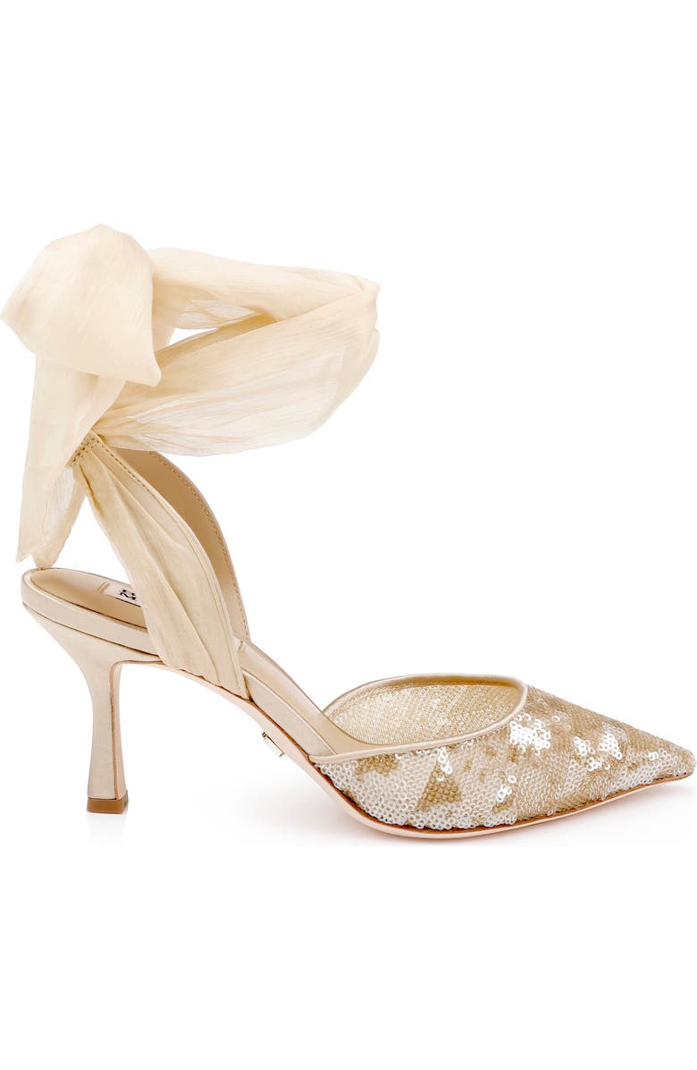 Badgley Mischka Bridal Blaze II Ankle Tie Pointed Toe Pump, Alternate, color, Champagne