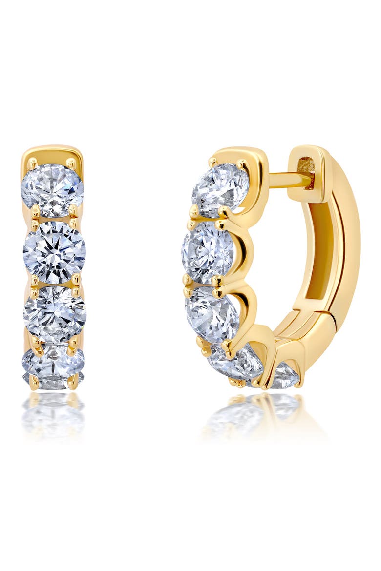 Small Brilliant Round Cubic Zirconia Hoop Earrings, Main, color, GOLD