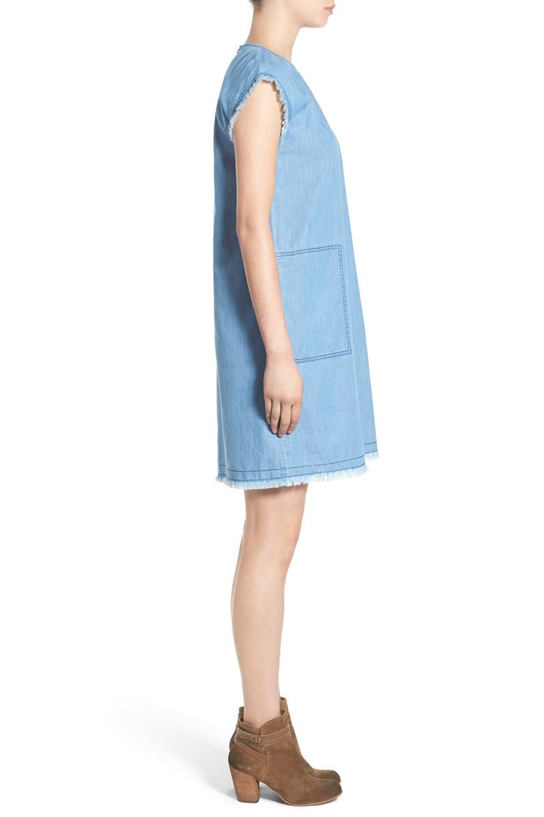 Frayed Denim Shift Dress, Alternate, color, LIGHT BLUE