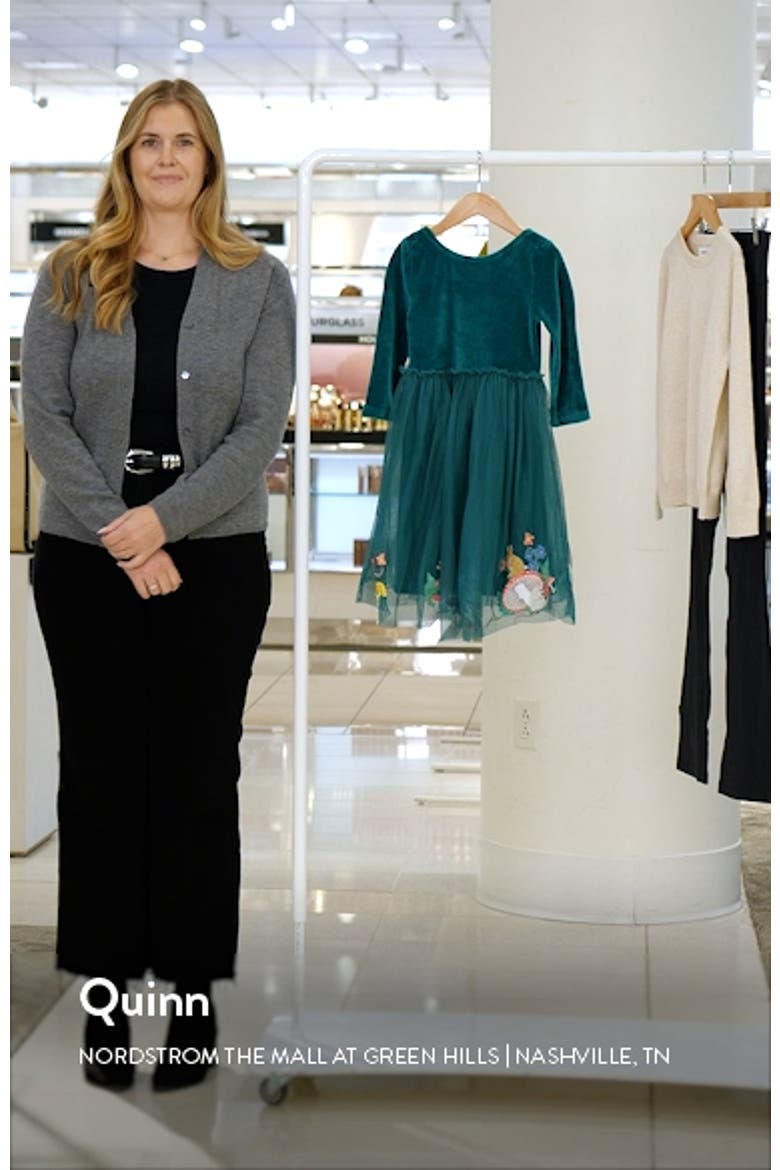 Kids' Appliqué Long Sleeve Velvet & Tulle Dress video