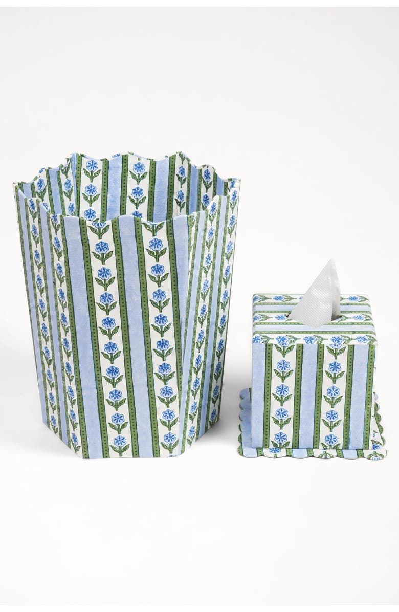 Inner Child Cottage Garden Blockprint Scallop Waste Bin, Alternate, color, Blue