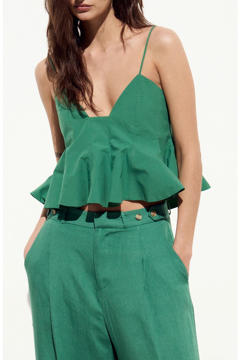 Azores Seamed Peplum Cotton Top, Main, color, GREEN