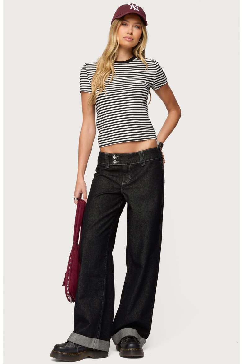 Low Rise Cuffed Straight Leg Jeans, Alternate, color, BLACK-WASHED