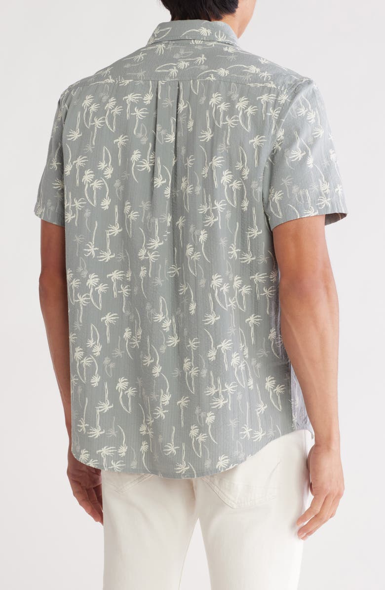 14th & Union Seersucker Short Sleeve Cotton Button-Up Shirt, Alternate, color, Grey Blue Stacked Palms