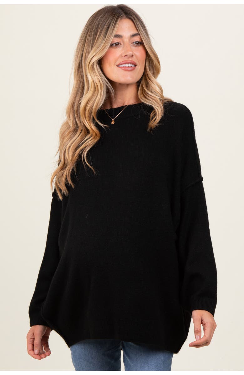 PinkBlush Oversized Crewneck Melange Knit Sweater, Alternate, color, Black