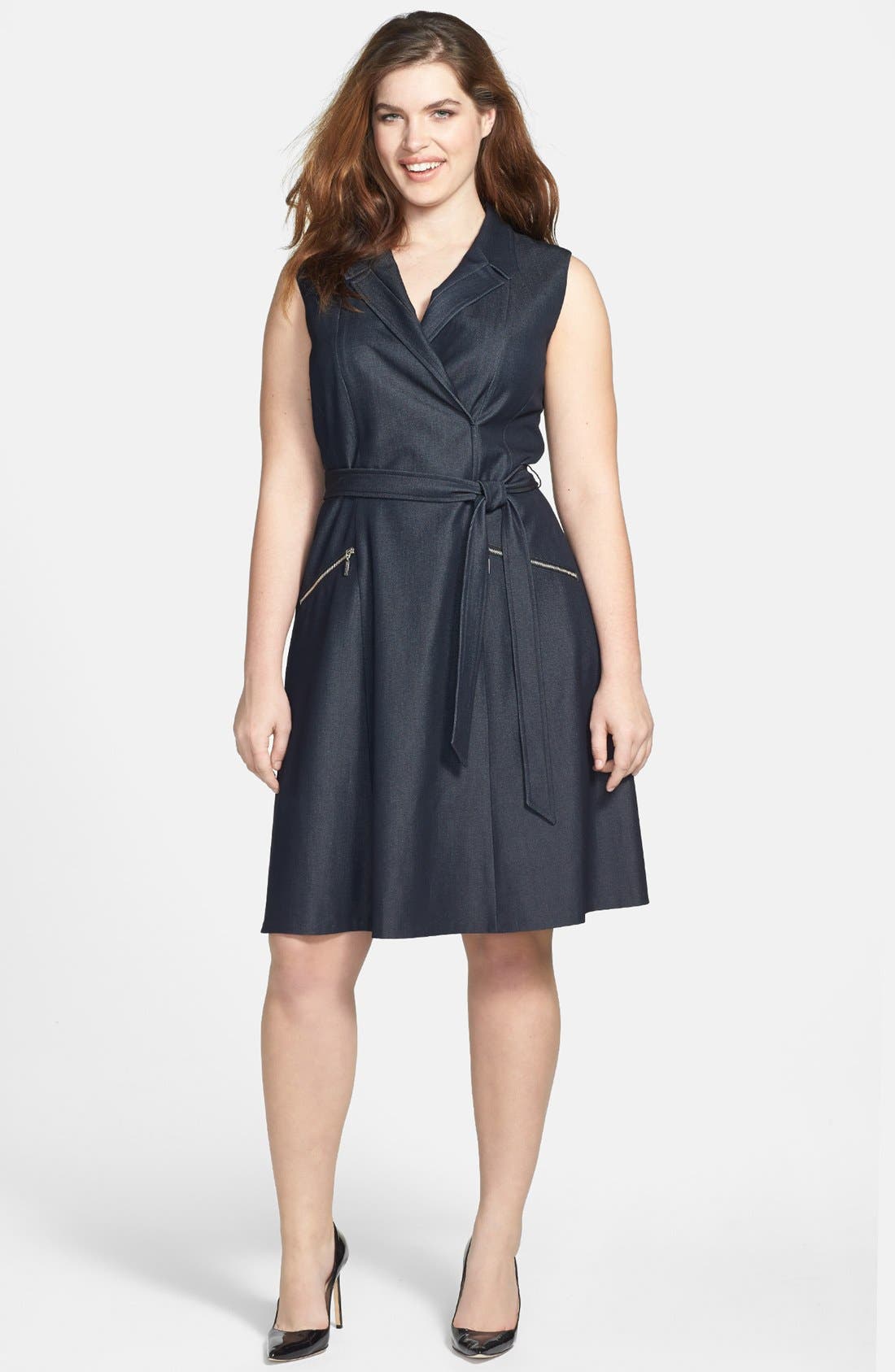 Calvin Klein Sleeveless Tie Waist Shirtdress (Women) | Nordstrom