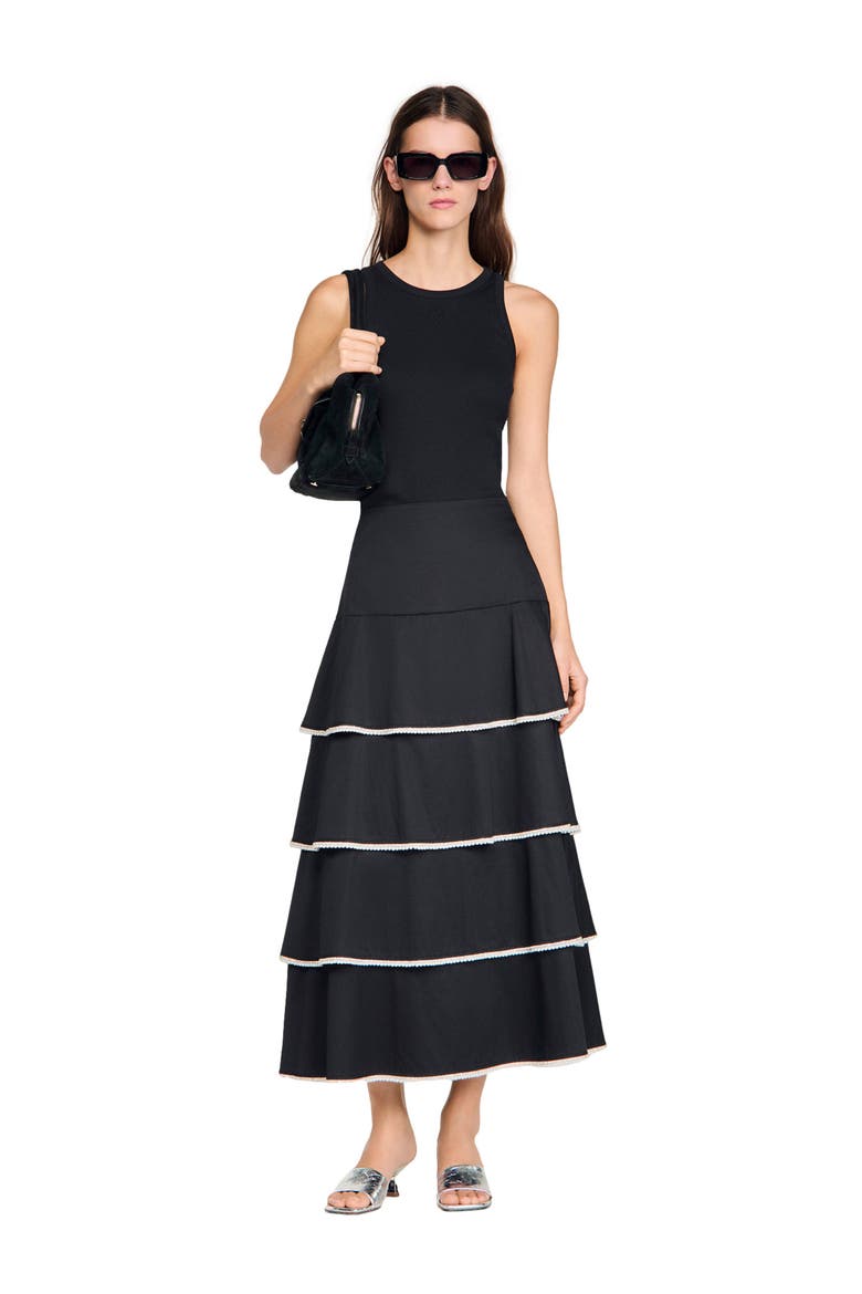 Long ruffled rhinestone skirt, Alternate, color, Black