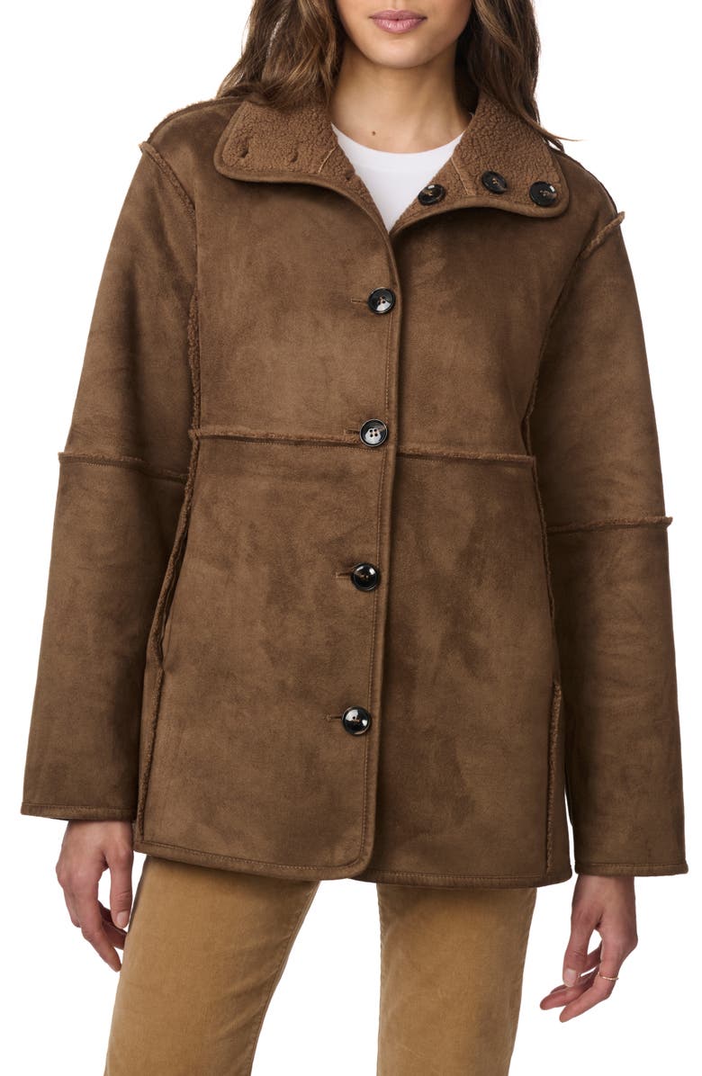 Bernardo Reversible Faux Suede & Faux Shearling Coat, Main, color, 