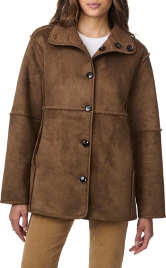 Bernardo Reversible Faux Suede & Faux Shearling Coat